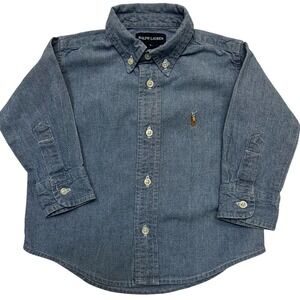 Ralph Lauren Kid's Blue Denim Button Down Shirt Baby‎ Size 6-12 Months